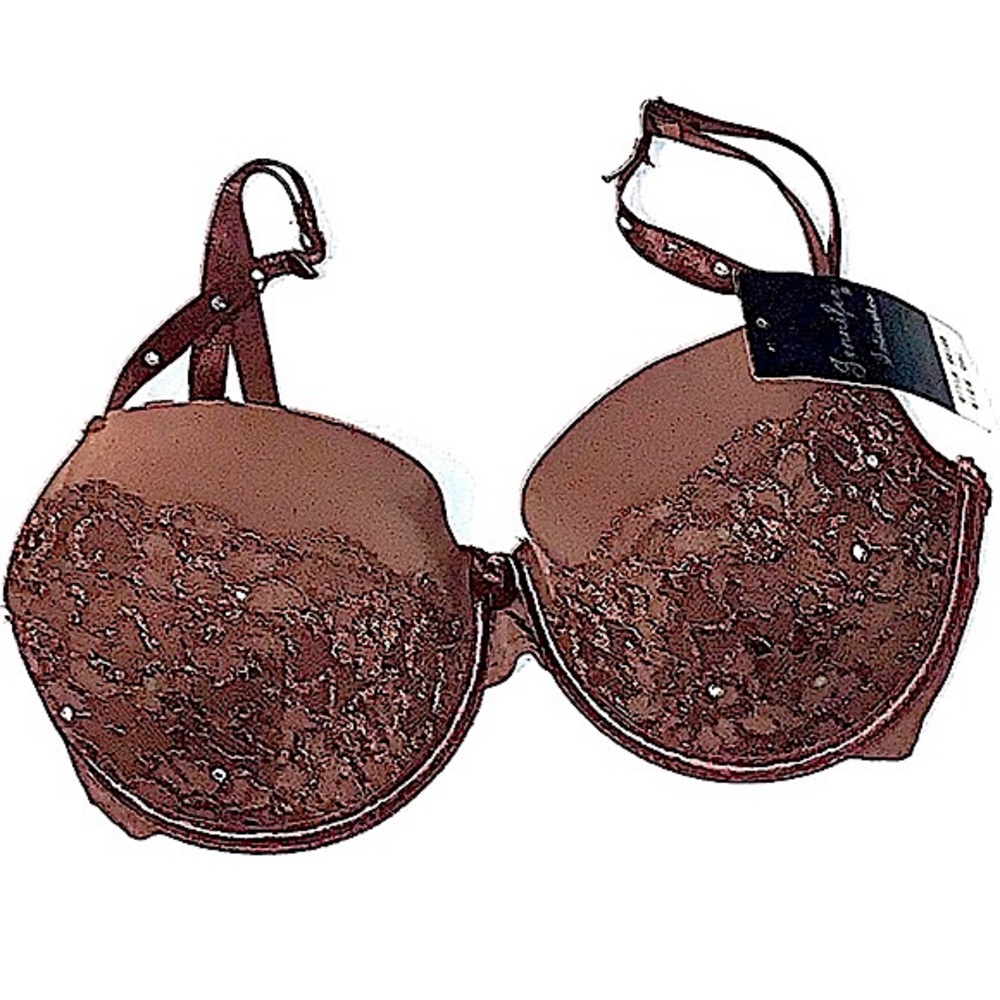 Y2K Jennifer Sequin Rhinestone Embellished Lace Bra 34C Brown Vintage NWT Sexy